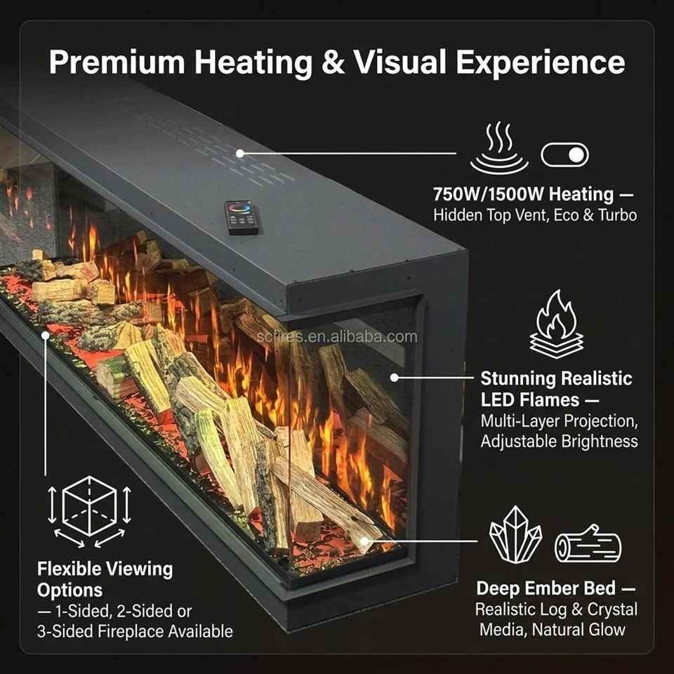 40-100Inch Custom 3-Sided Electric Fireplace WiFi APP price